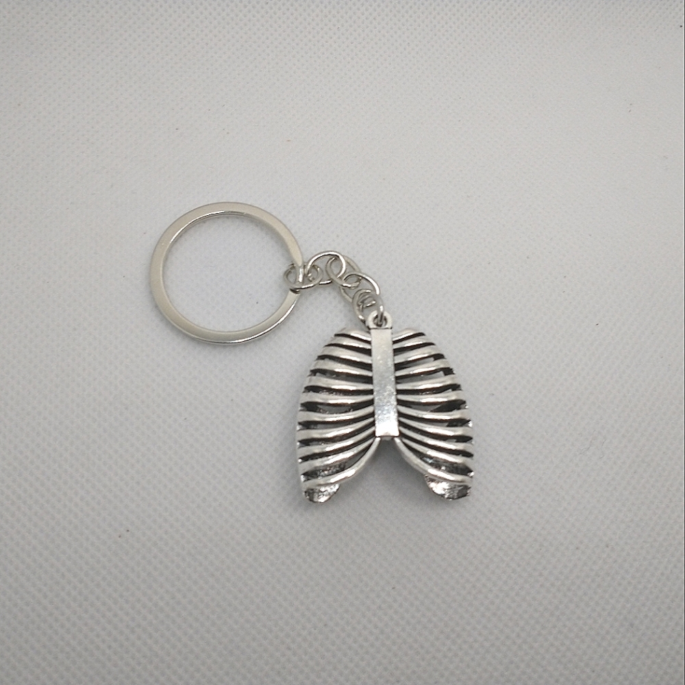 🧁 3/$30 Silver Ribcage Anatomy Keychain NEW - Picture 3 of 5